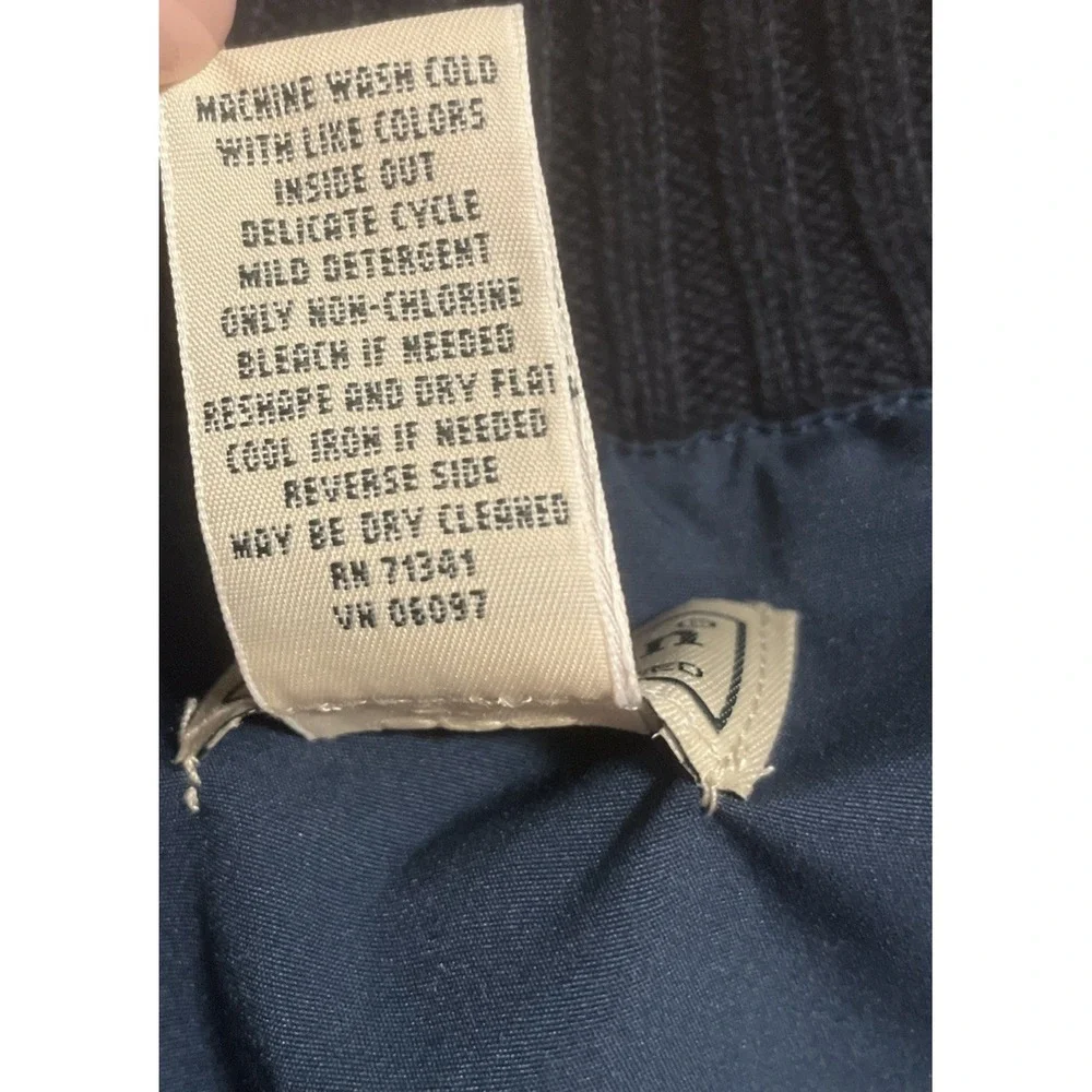Mens Large LL Bean Cotton Knit 1/4 Zip Navy Sweater Heavy Weight Fully Lined